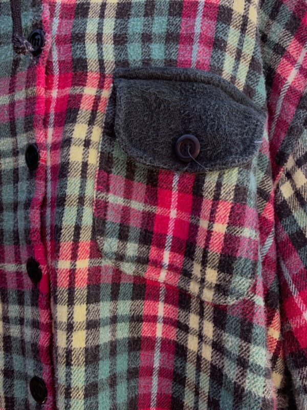 *AS-IS* CUTE! 1990S PLAID HOODED FLANNEL SHIRT CONTRAST POCKET FLAPS