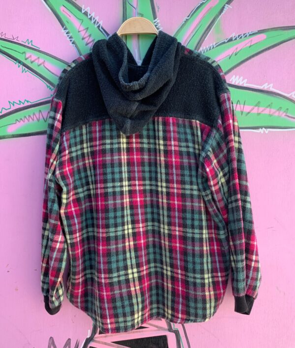 *AS-IS* CUTE! 1990S PLAID HOODED FLANNEL SHIRT CONTRAST POCKET FLAPS