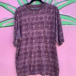 Photo detail:LATE 1990S MADE IN USA TONAL TRIBAL PRINT T-SHIRT RINGER COLLAR