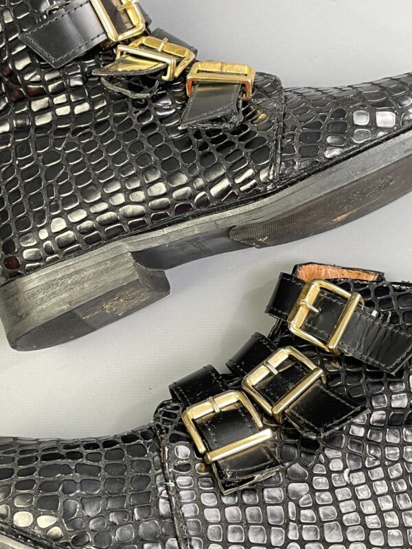 GORGEOUS! CROC EMBOSSED LEATHER TRIPLE BUCKLE BOOTS, ARTISANAL MADE IN MEXICO BRAND