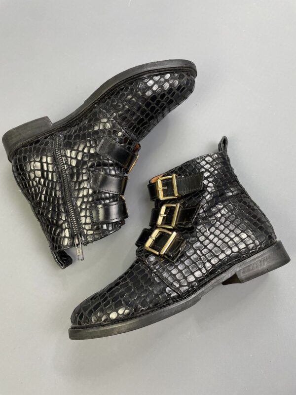 GORGEOUS! CROC EMBOSSED LEATHER TRIPLE BUCKLE BOOTS, ARTISANAL MADE IN MEXICO BRAND