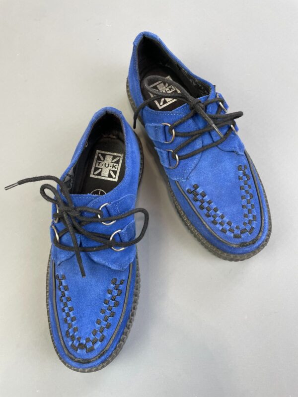 NICE! BLUE SUEDE LEATHER VIVA MONDO CREEPERS, RUBBER PLATFORM SOLE
