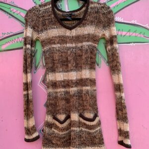 Photo detail:Y2K LOOSE MARLED KNIT V-NECK RINGER STYLE TUNIC SWEATER, DOUBLE FRONT POCKETS