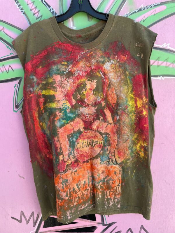 CUSTOM HAND PAINTED THE CRAMPS POISON IVY SLEEVELESS CUT SLEEVE TSHIRT