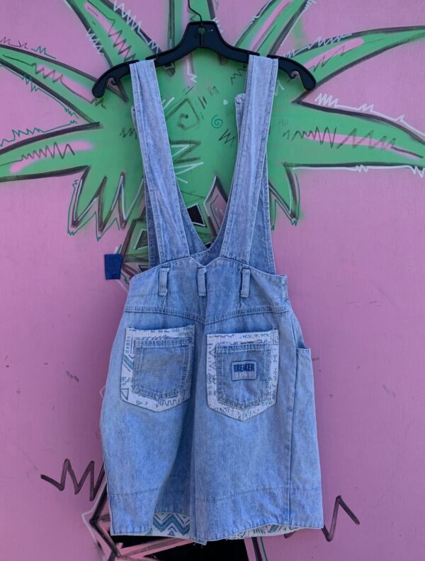 CUTE! *AS-IS* 1980S-90S LIGHT MINERAL WASH DENIM ROMPER FUNKY CONTRAST PRINT CUFF &AMP; DETAILS