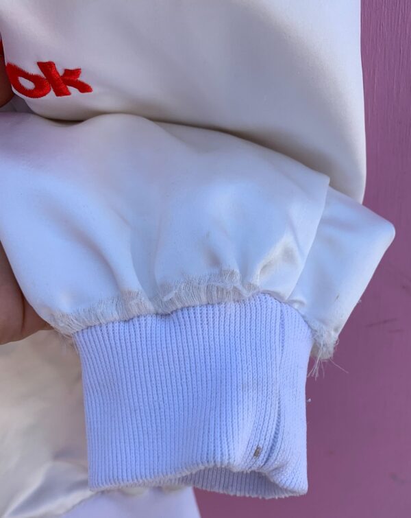 *AS-IS* UNIQUE ALLOVER EMBROIDERED REEBOK LOGO SILKY ACETATE SATIN JACKET