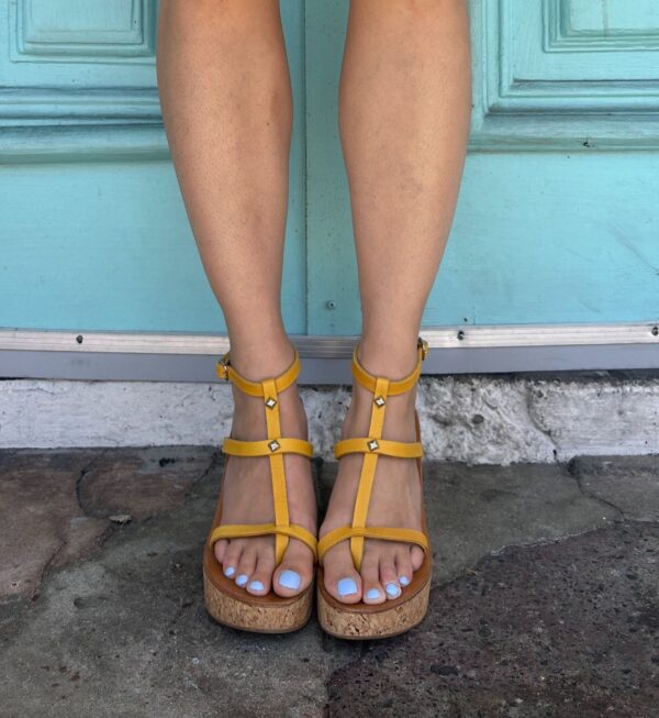 BUTTERSCOTCH LEATHER SILVER STUD STRAPPY CORK PLATFORM SHOES