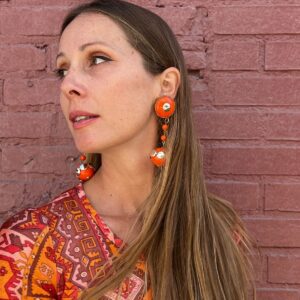 Photo detail:BRIGHT! ORANGE & GOLD SPHERE BAUBLE DROP CLIP-ON EARRINGS