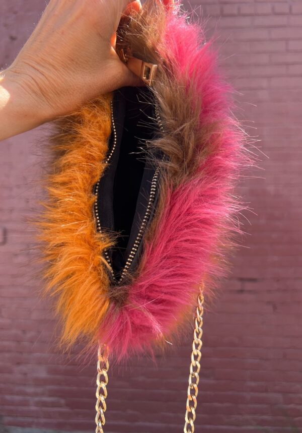 FUN! FUZZY & COLORFUL STRIPED SHOULDER BAG, CHAIN STRAP