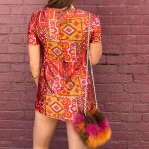 Photo detail:FUN! FUZZY & COLORFUL STRIPED SHOULDER BAG, CHAIN STRAP