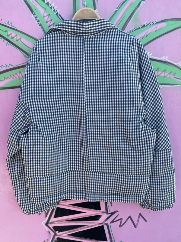 RAD! NYLON GINGHAM CHECK FULL ZIP JACKET, QUILTED INTERIOR, OPEN UNDER ARM VENTS, STAR PATCHED LAPEL