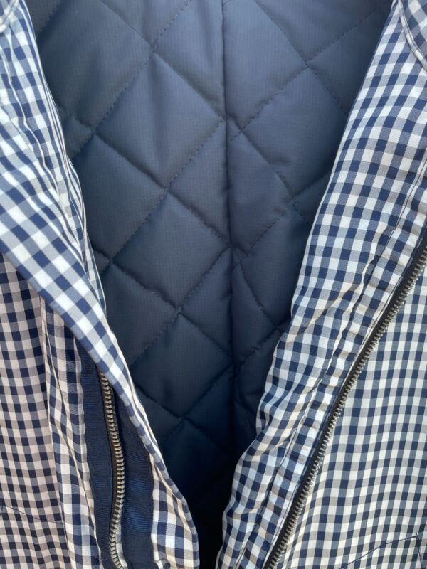 RAD! NYLON GINGHAM CHECK FULL ZIP JACKET, QUILTED INTERIOR, OPEN UNDER ARM VENTS, STAR PATCHED LAPEL