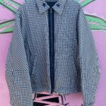 RAD! NYLON GINGHAM CHECK FULL ZIP JACKET, QUILTED INTERIOR, OPEN UNDER ARM VENTS, STAR PATCHED LAPEL