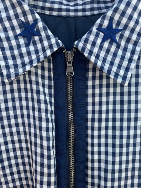 RAD! NYLON GINGHAM CHECK FULL ZIP JACKET, QUILTED INTERIOR, OPEN UNDER ARM VENTS, STAR PATCHED LAPEL