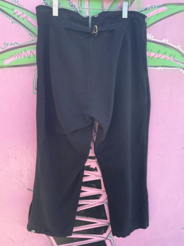 KILLER! 1940S SWISS OVERDYED BUCKLE BACK PRISONER 100% COTTON TWILL OVERPANTS SUSPENDER BUTTONS