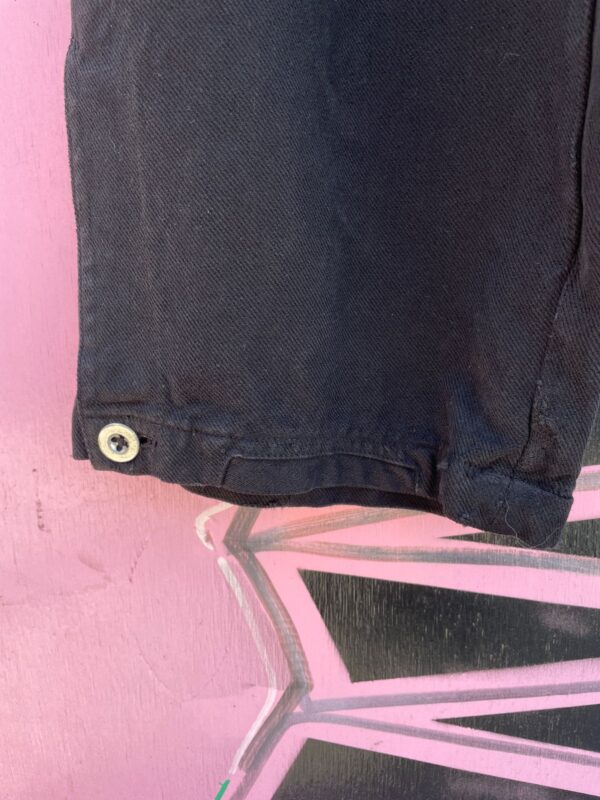 KILLER! 1940S SWISS OVERDYED BUCKLE BACK PRISONER 100% COTTON TWILL OVERPANTS SUSPENDER BUTTONS