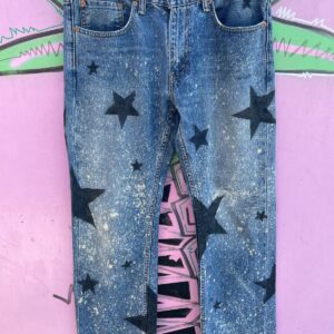 Photo detail:UPCYCLED STAR STENCIL ACID WASH RED TAG LEVIS 559 BOOT CUT DENIM PANTS