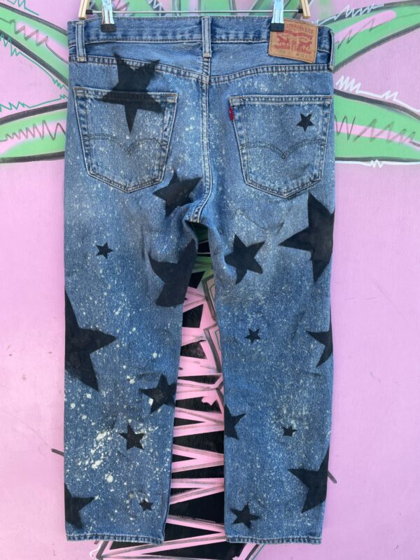 UPCYCLED STAR STENCIL ACID WASH RED TAG LEVIS 559 BOOT CUT DENIM PANTS