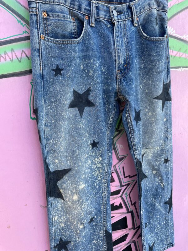 UPCYCLED STAR STENCIL ACID WASH RED TAG LEVIS 559 BOOT CUT DENIM PANTS