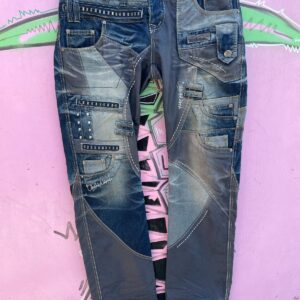 Photo detail:CRAZY MULTI PATCHWORK & CHUNKY ZIPPER DENIM JEANS, DESIGNED BY OKISHANA SAMOKI