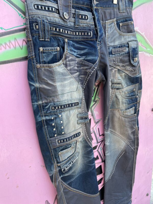 CRAZY MULTI PATCHWORK & CHUNKY ZIPPER DENIM JEANS, DESIGNED BY OKISHANA SAMOKI