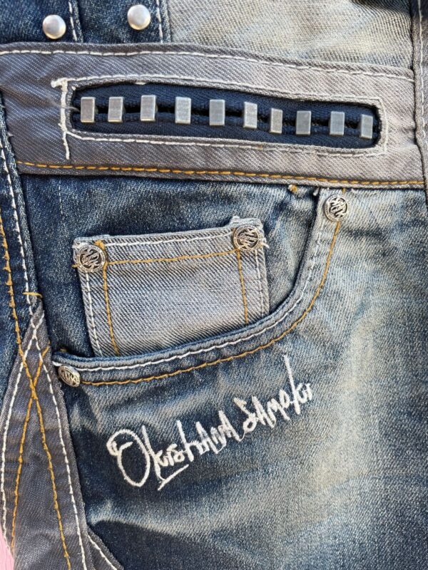 CRAZY MULTI PATCHWORK & CHUNKY ZIPPER DENIM JEANS, DESIGNED BY OKISHANA SAMOKI