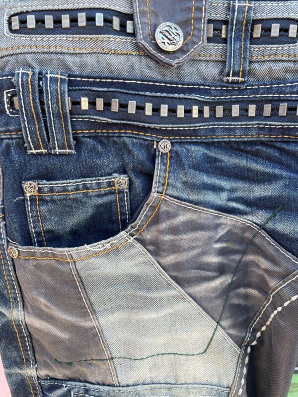 CRAZY MULTI PATCHWORK & CHUNKY ZIPPER DENIM JEANS, DESIGNED BY OKISHANA SAMOKI