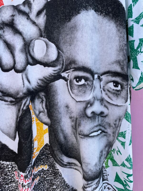 *AS-IS* 1990S DEADSTOCK AOP ALL OVER PRINT MALCOM X T-SHIRT RASTA COLORS
