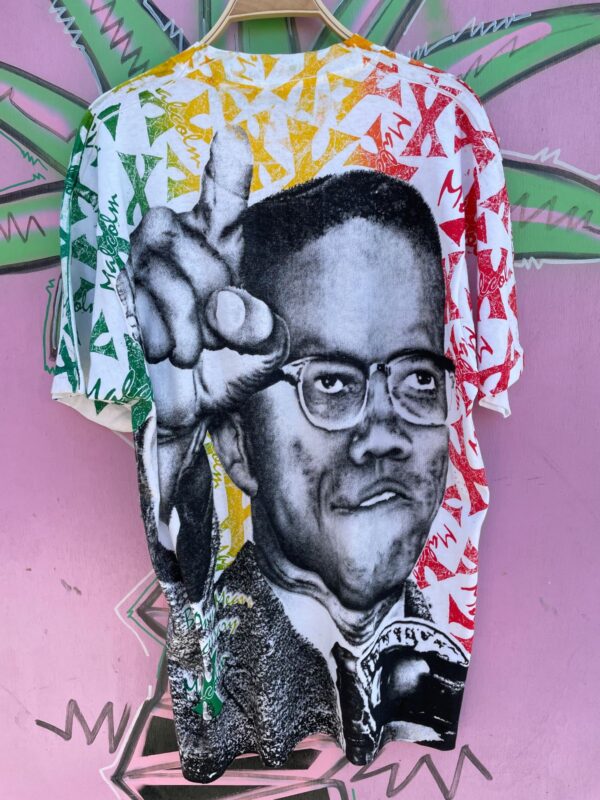 *AS-IS* 1990S DEADSTOCK AOP ALL OVER PRINT MALCOM X T-SHIRT RASTA COLORS