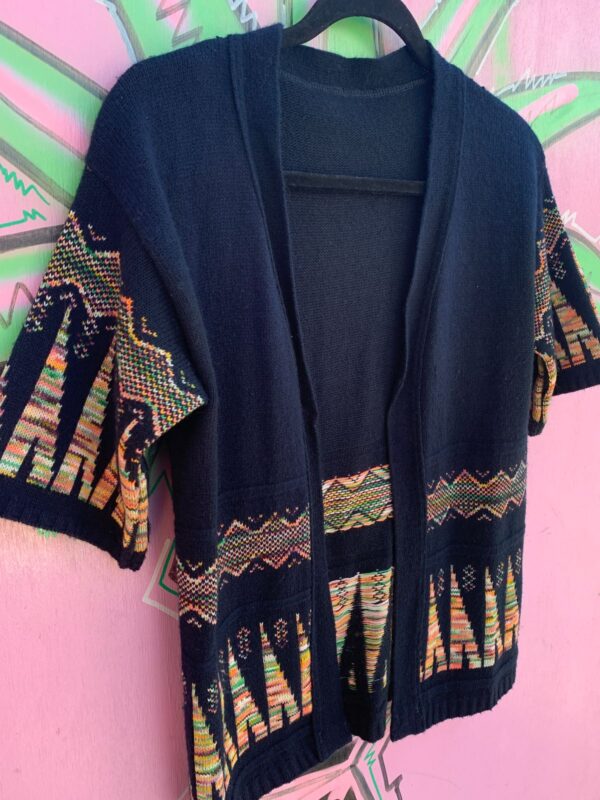 CUTE! RETRO 1970S COLORFUL KNIT OPEN CARDIGAN SWEATER