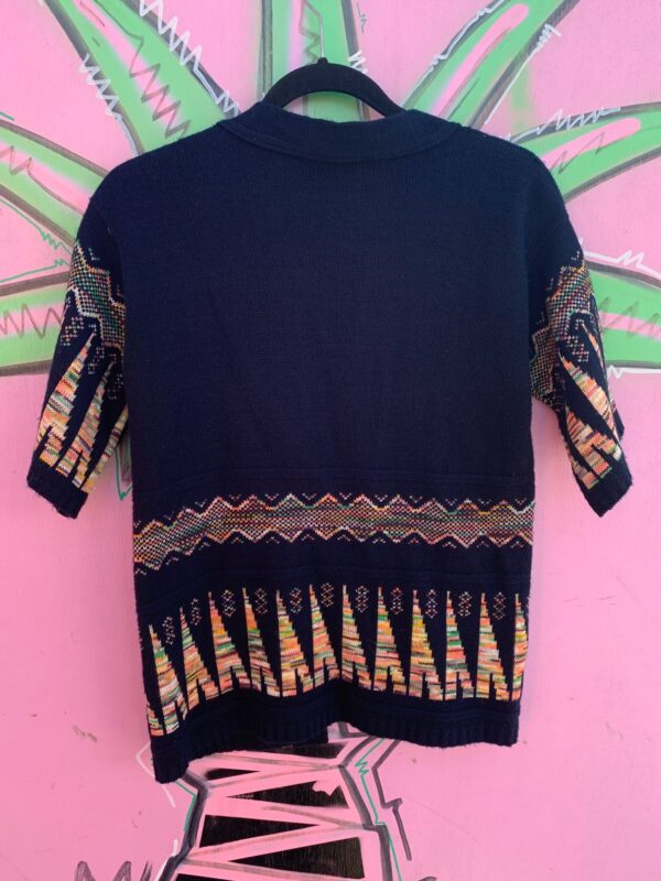 CUTE! RETRO 1970S COLORFUL KNIT OPEN CARDIGAN SWEATER