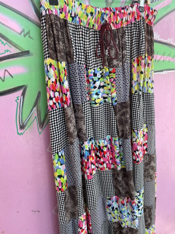 LOVE! 1990S RAYON CHECKERED PATCHWORK MAXI SKIRT