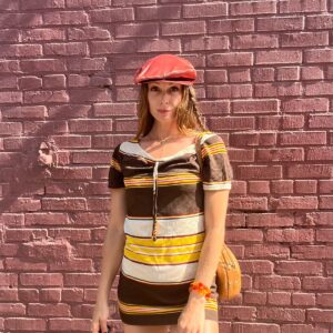 Photo detail:2-DIE-4!!!!! 1960S-70S SLINKY STRIPED CAP SLEEVE MINI DRESS | TUNIC