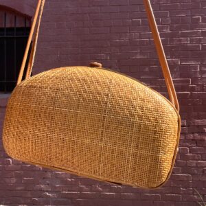 Photo detail:WOVEN RATTAN SHOULDER BAG LEATHER STRAP & BAMBOO DETAILS