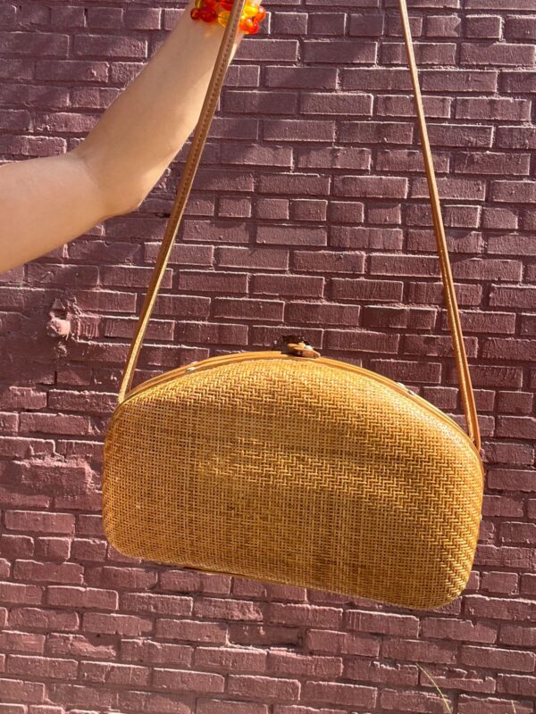 WOVEN RATTAN SHOULDER BAG LEATHER STRAP & BAMBOO DETAILS