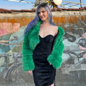 Photo detail:APPLE GREEN! SUPER PLUSH FAUX MONSTER FUR JACKET