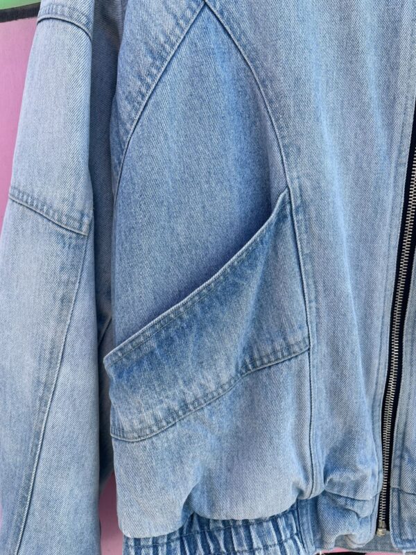 AS-IS 1980S LIGHT WASH ZIP UP PANELED DENIM JACKET YKK ZIPPER