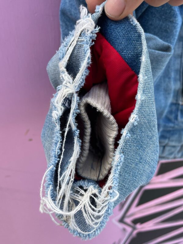 *AS-IS* SHERPA LINED DENIM JACKET CORDUROY COLLAR PAISLEY BRASS SNAP BUTTONS- RIBBED INTERIOR CUFF