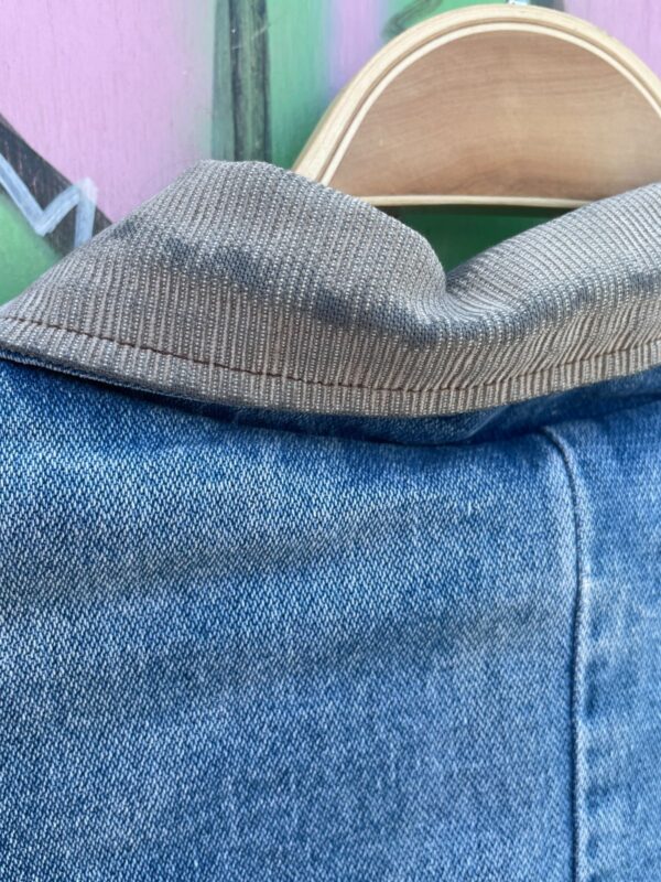 *AS-IS* SHERPA LINED DENIM JACKET CORDUROY COLLAR PAISLEY BRASS SNAP BUTTONS- RIBBED INTERIOR CUFF