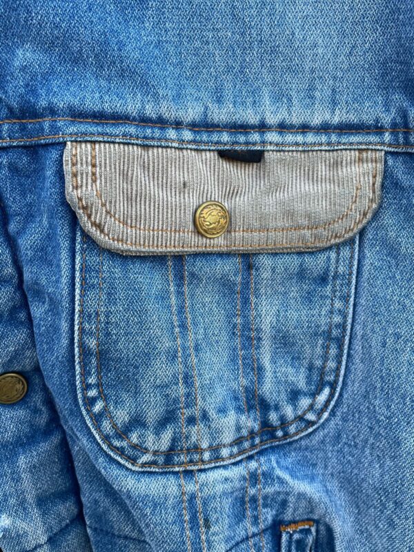 *AS-IS* SHERPA LINED DENIM JACKET CORDUROY COLLAR PAISLEY BRASS SNAP BUTTONS- RIBBED INTERIOR CUFF