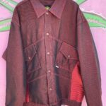 1990S | EARLY Y2K IRIDESCENT OVERDYED RED DENIM JACKET FUNKY ANGLED POCKETS