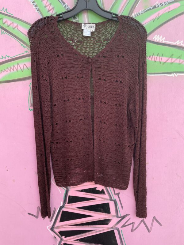 Y2K SLINKY SINGLE BUTTON OPEN RAYON CROCHET SHEER KNIT CARDIGAN