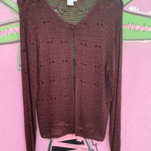 Photo detail:Y2K SLINKY SINGLE BUTTON OPEN RAYON CROCHET SHEER KNIT CARDIGAN