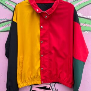 Photo detail:RASTA COLOR BLOCK SNAP BUTTON WINDBREAKER JACKET