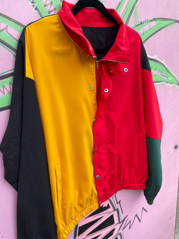 RASTA COLOR BLOCK SNAP BUTTON WINDBREAKER JACKET