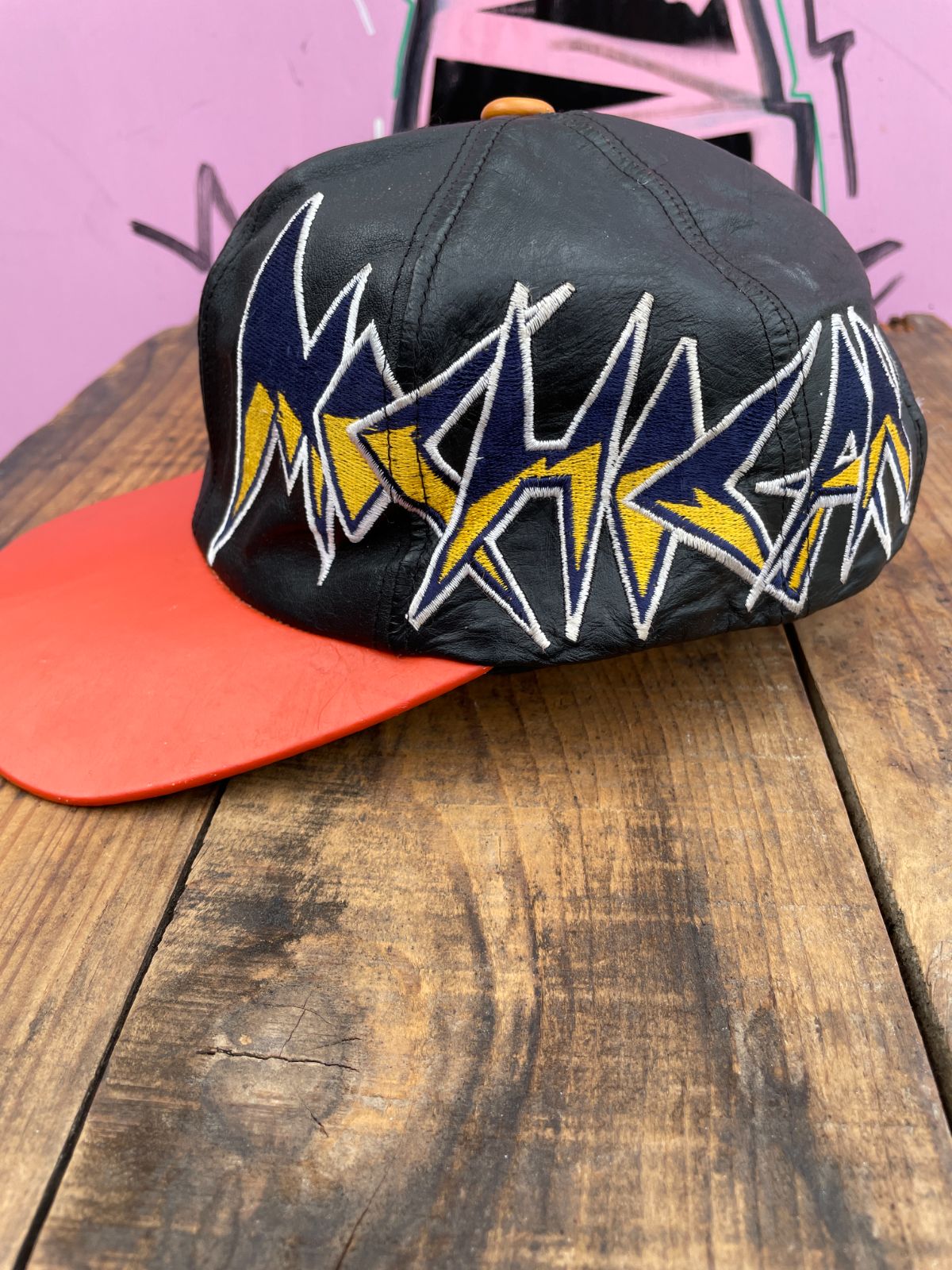 1990S EMBROIDERED MICHIGAN LEATHER 2-TONE CAP