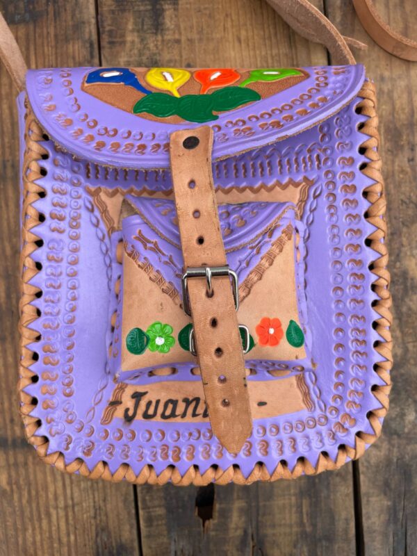 CUTE! HAND PAINTED EMBOSSED LEATHER CROSSBODY SHOULDER BAG - JUANITA