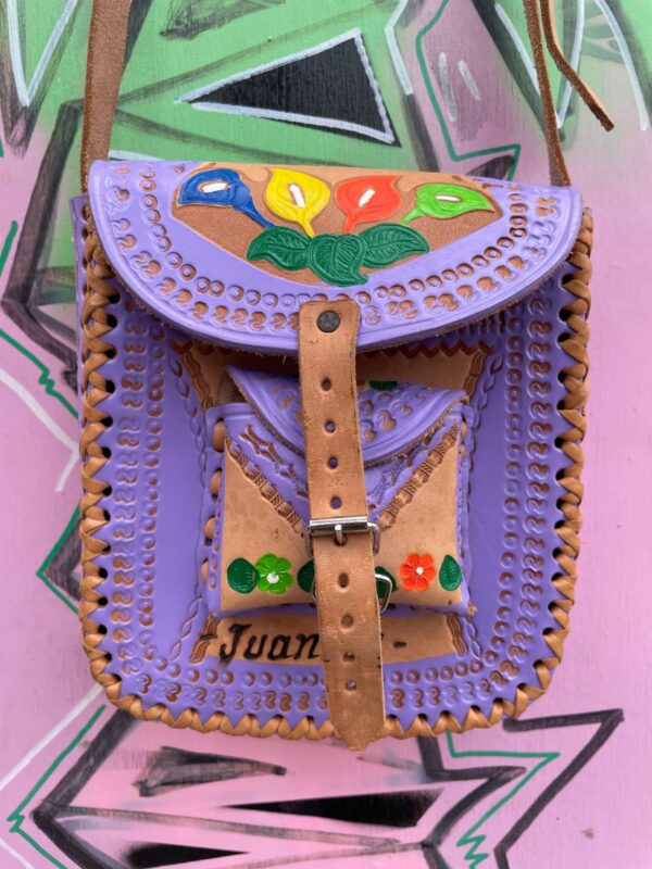 CUTE! HAND PAINTED EMBOSSED LEATHER CROSSBODY SHOULDER BAG - JUANITA