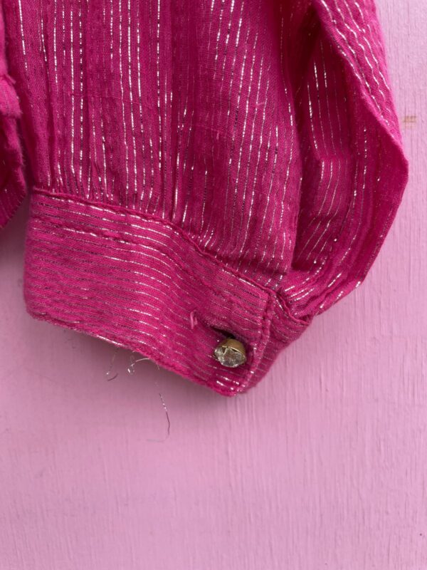 INDIAN COTTON LONG SLEEVE BUTTON DOWN BLOUSE METALLIC SILVER THREADING