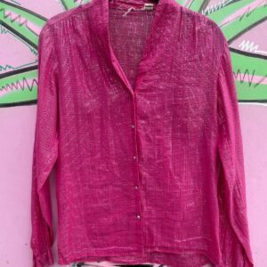 Photo detail:INDIAN COTTON LONG SLEEVE BUTTON DOWN BLOUSE METALLIC SILVER THREADING